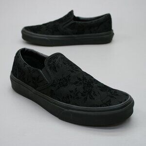 Vans Ladies 9.5 Black Velvet Roses Off the Wall Classic Slip-on Shoes Sneakers